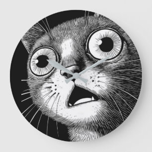 Shocked Cat Minimalist Black & White Clock