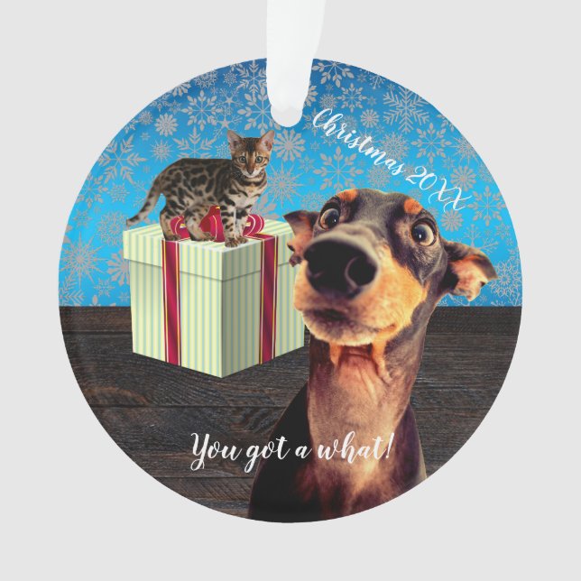 Shocked Doberman Christmas Ornament (Front)