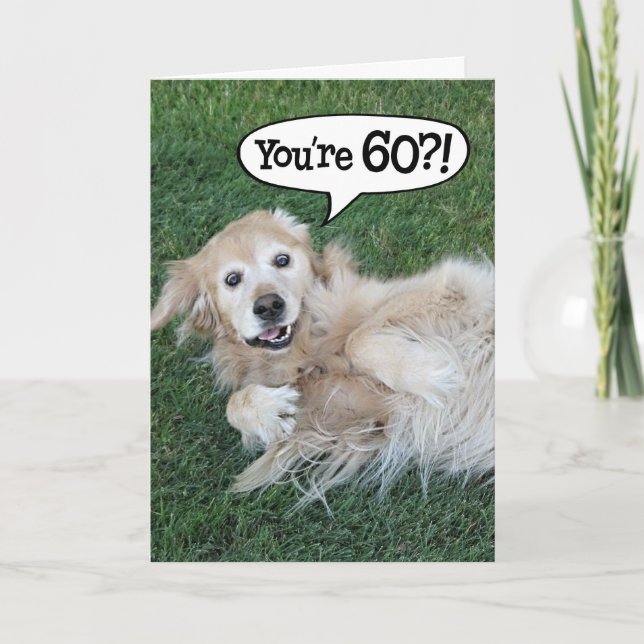 Shocked Golden Retriever 60th Birthday Card (Front)