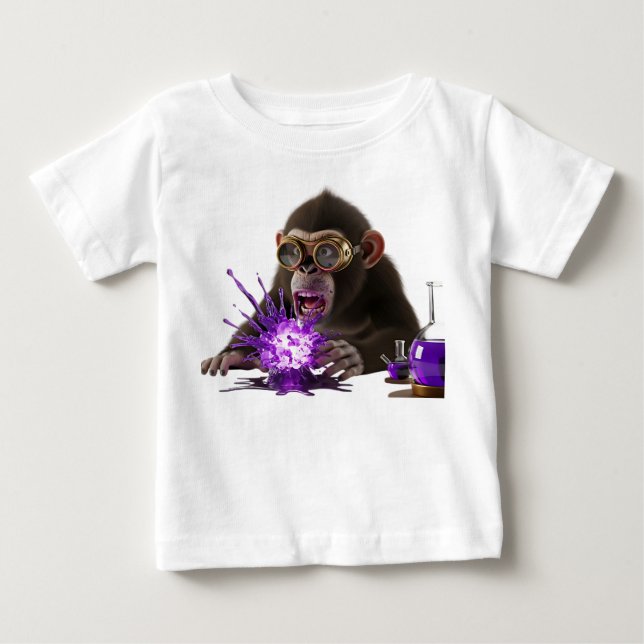 Shocked Monkey Scientist with Exploding Purple Che Baby T-Shirt (Front)