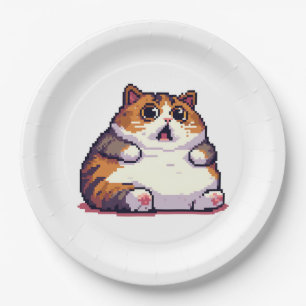 Shocked orange fat cat meme pixel art paper plate