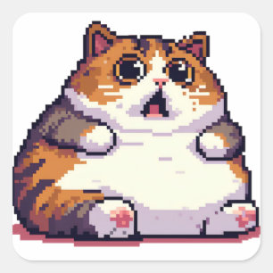 Shocked orange fat cat meme pixel art square sticker