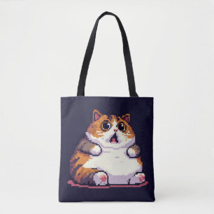 Shocked orange fat cat meme pixel art tote bag
