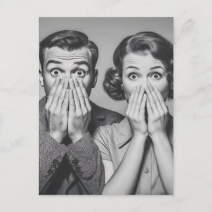 Shocked Retro Couple Portrait Postcard