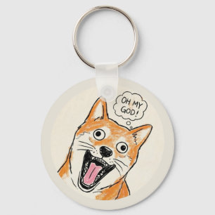 Shocked Shiba Inu "OH MY GOD" - FunnySurprise Meme Key Ring
