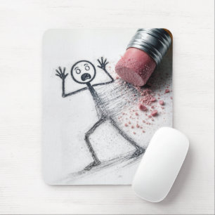 Shocked Stick Figure Man with Eraser Mouse Mat