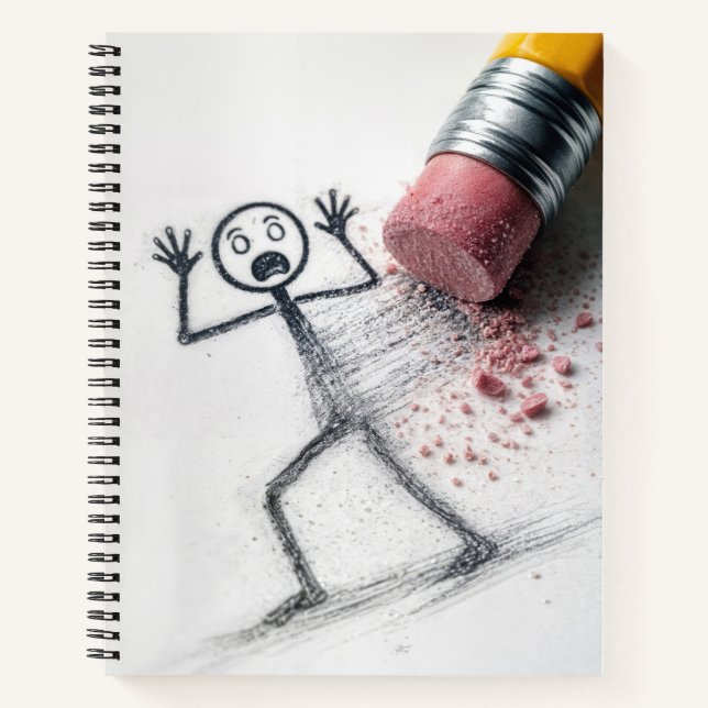 Shocked Stick Figure Man with Eraser Notebook (Front)