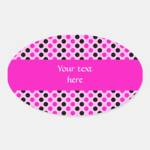 Shocking Pink and Black Polka Dots Oval Sticker