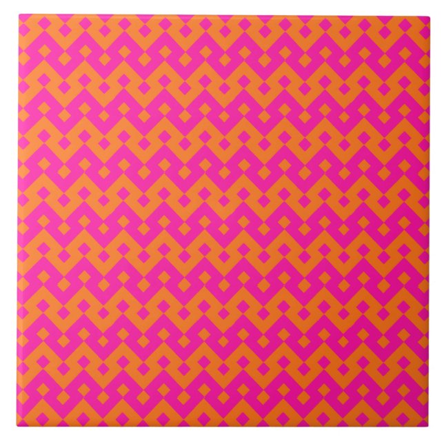 Shocking Pink and Orange Islamic Geometric Pattern Tile (Front)