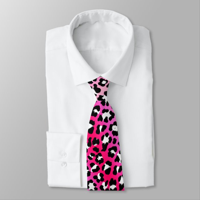 Shocking Pink Leopard Print 80s-Inspired Punk Tie (Tied)