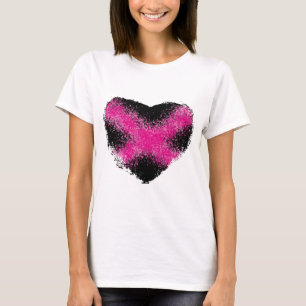 Shocking pink on black glitter dots heart cross T-Shirt