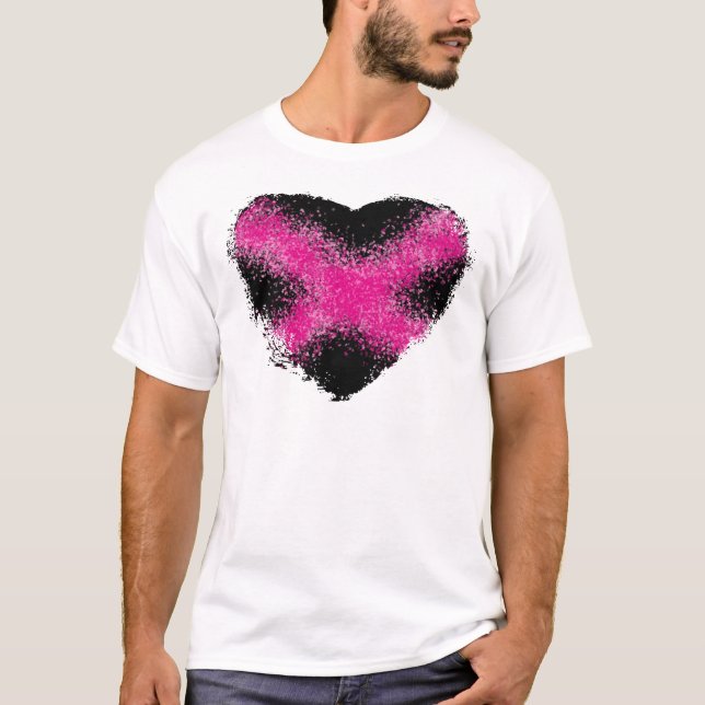 Shocking pink on black glitter dots heart cross T-Shirt (Front)