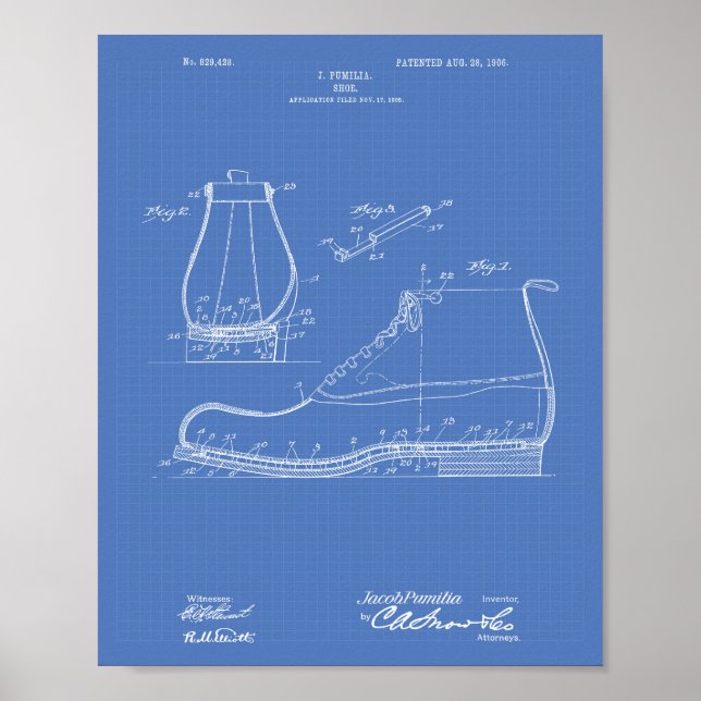 Shoe 1906 Patent Art Blueprint Poster (Front)