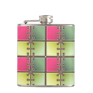 shoe addict laces pink and green fashion art hip flask