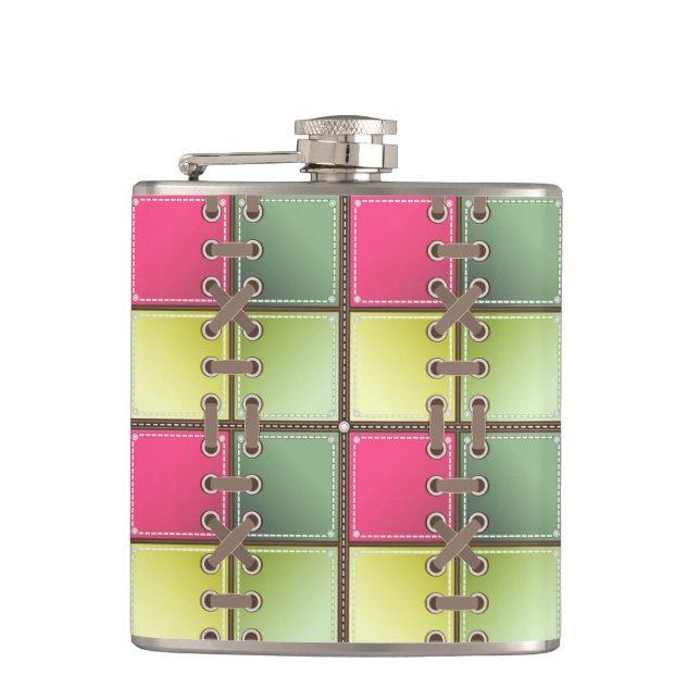 shoe addict laces pink and green fashion art hip flask (Front)