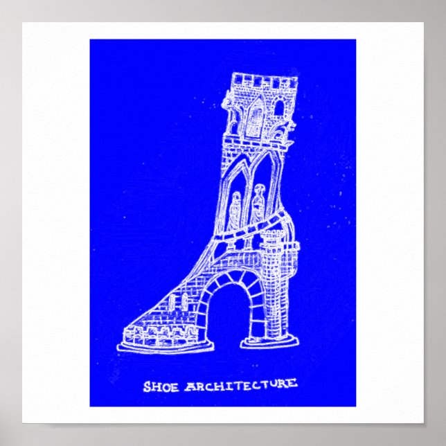 Shoe Architecture Art Print Blueprint Style (Front)