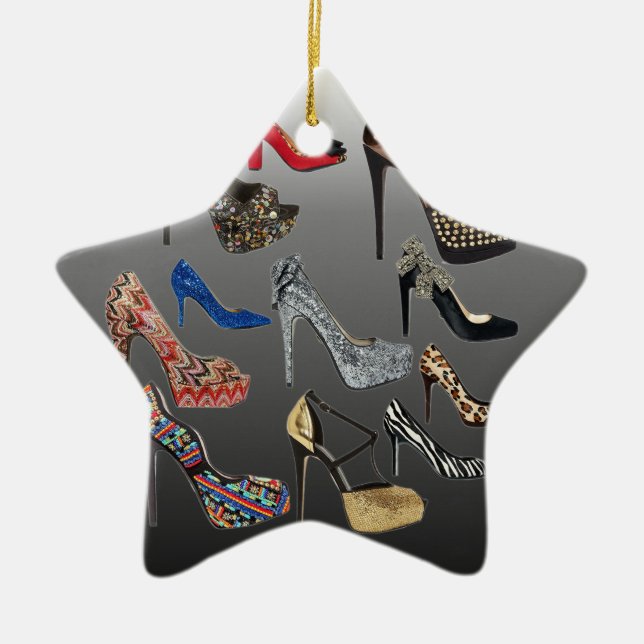 Shoe High Heels Collage Customise Ceramic Tree Decoration (Front)