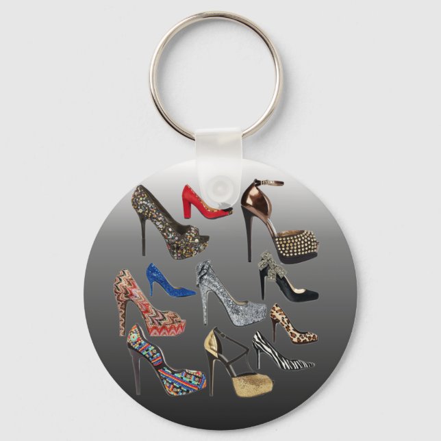 Shoe High Heels Collage Customise Key Ring (Front)