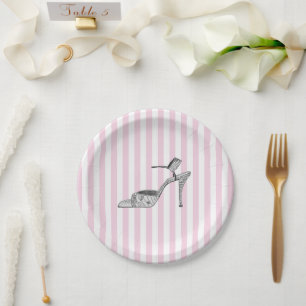 Shoe Illustration Fashion Pink Stripe Paper Plate