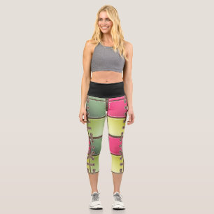 shoe laces pink and green fashion art capri leggings