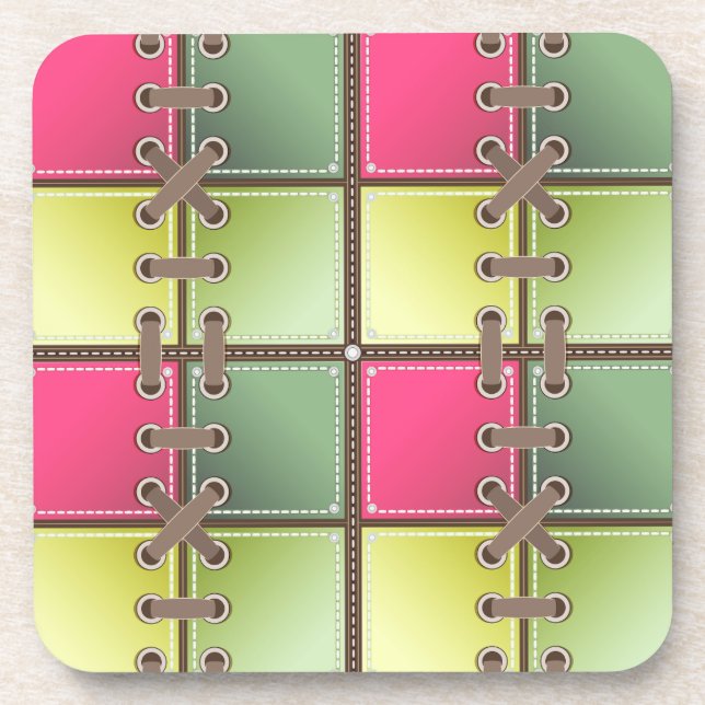 shoe laces pink and green fashion art coaster (Front)