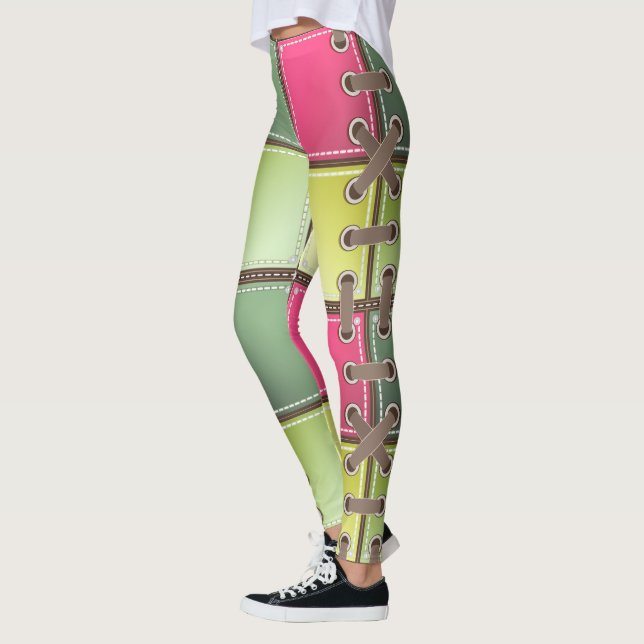 shoe laces pink and green fashion art leggings (Left)