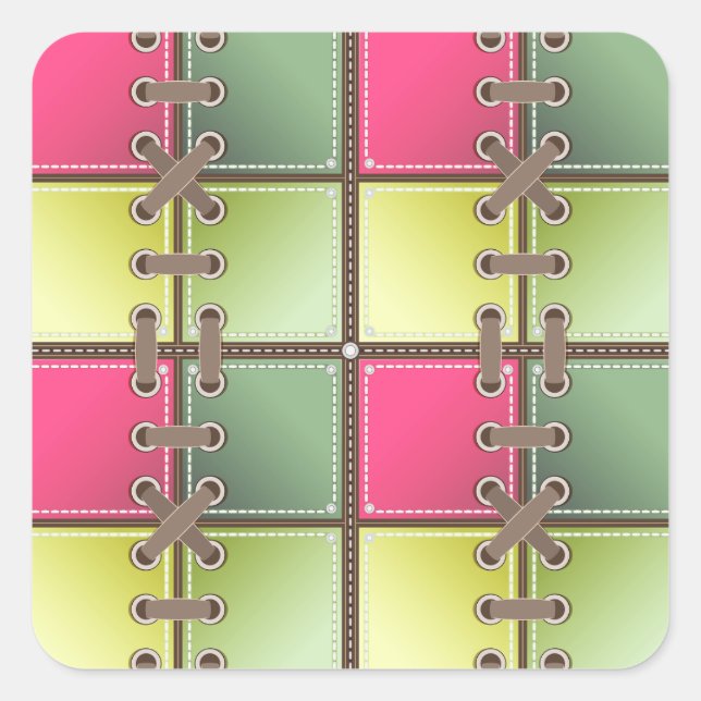 shoe laces pink and green fashion art square sticker (Front)