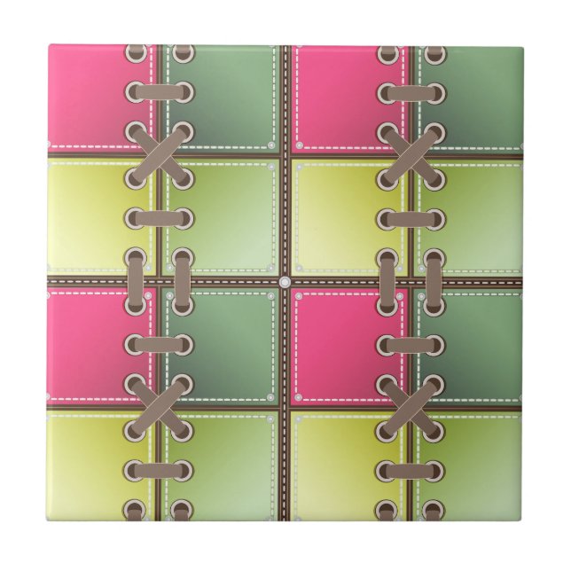 shoe laces pink and green fashion art tile (Front)