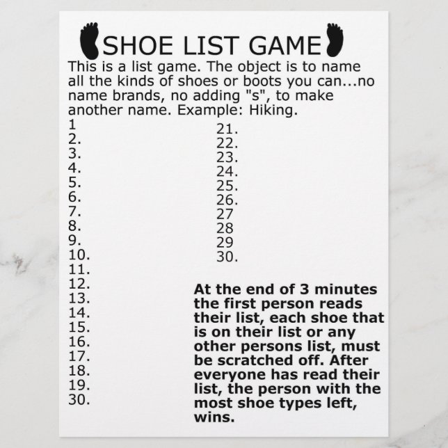 SHOE LIST GAME CUSTOM LETTERHEAD (Front)