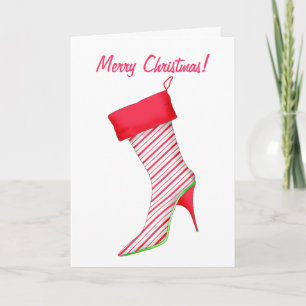 Shoe Lover High Heel Boot Stocking Merry Christmas Holiday Card
