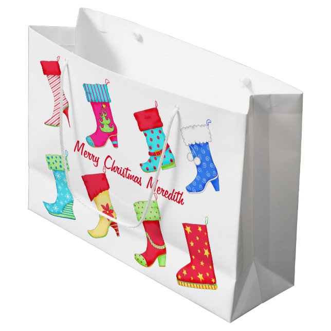 Shoe Lover Name Personalised Christmas Stocking Large Gift Bag (Front Angled)