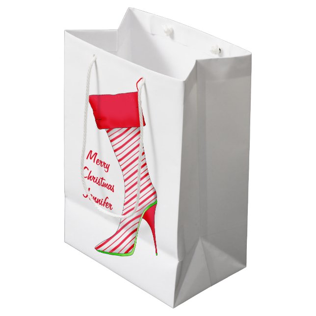 Shoe Lover Name Personalised Christmas Stocking Medium Gift Bag (Front Angled)