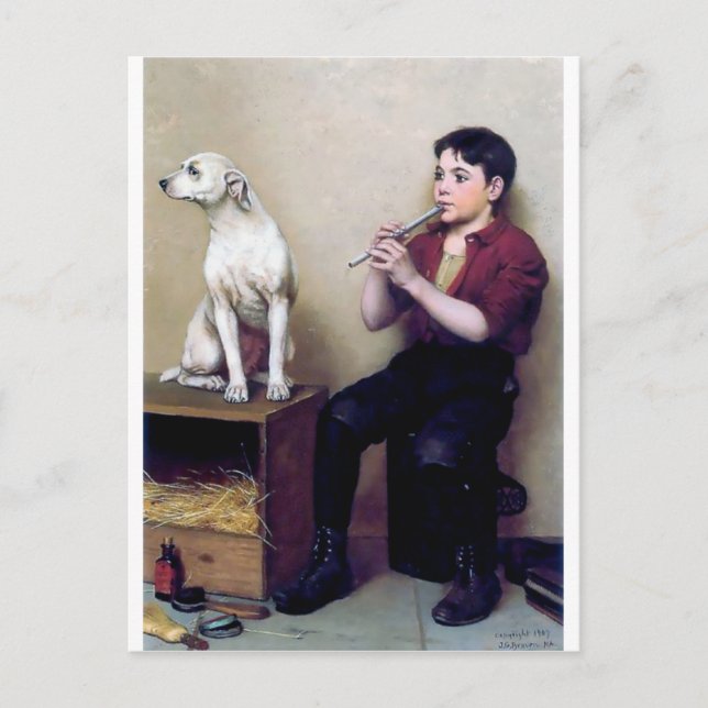 Shoe shine Boy playing flute and his Dog Postcard (Front)