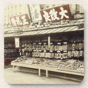 Shoe shop in Kyoto, c.1890 (hand-coloured photo) Coaster