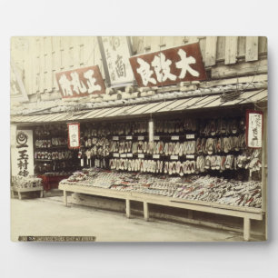 Shoe shop in Kyoto, c.1890 (hand-coloured photo) Plaque