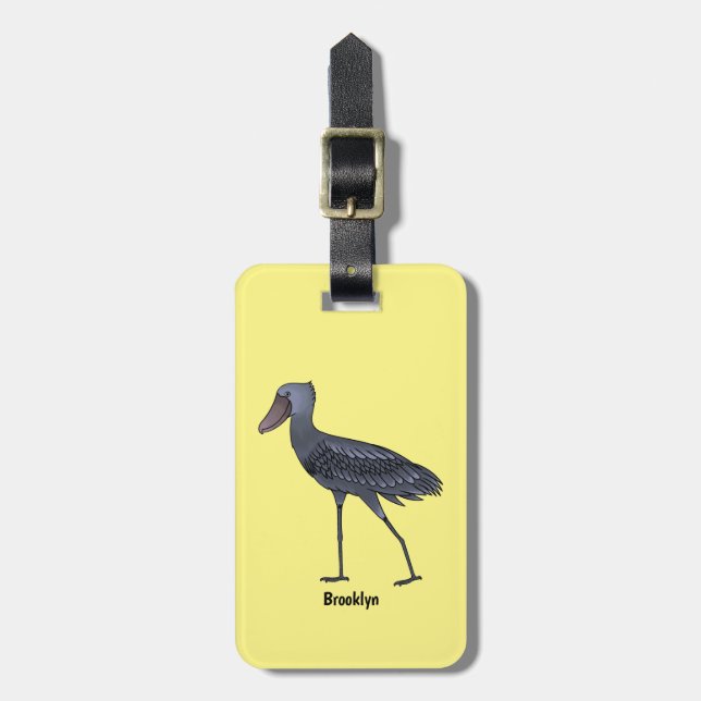 Shoebill bird cartoon illustration luggage tag (Front Vertical)