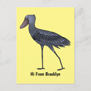 Shoebill bird cartoon illustration postcard