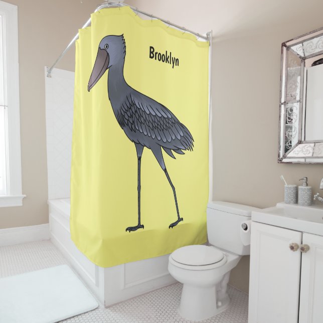 Shoebill bird cartoon illustration  shower curtain (In Situ)