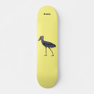 Shoebill bird cartoon illustration  skateboard