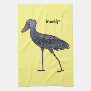 Shoebill bird cartoon illustration tea towel