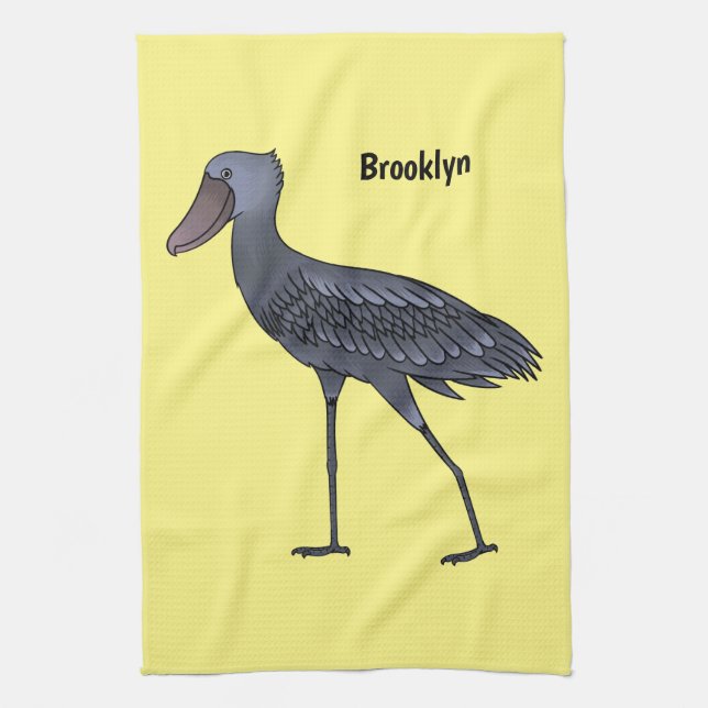 Shoebill bird cartoon illustration tea towel (Vertical)