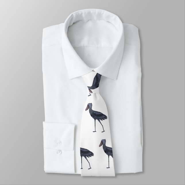 Shoebill bird cartoon illustration tie (Tied)