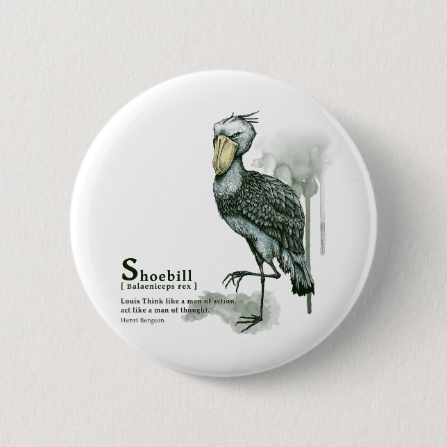 shoebill - ink 6 cm round badge (Front)