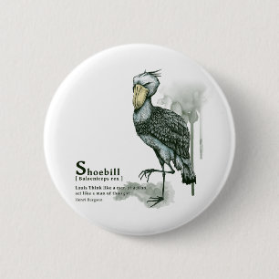 shoebill - ink 6 cm round badge