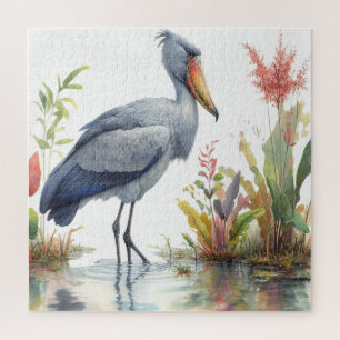 Shoebill Stork Watercolor painting Jigsaw Puzzle