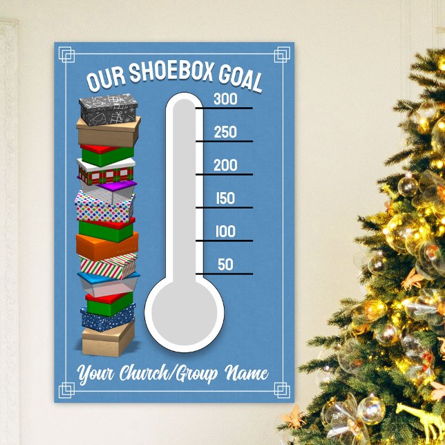 Shoebox Thermometer Poster - Blue (Personalize this poster to best fit your shoebox-collecting occasion!)