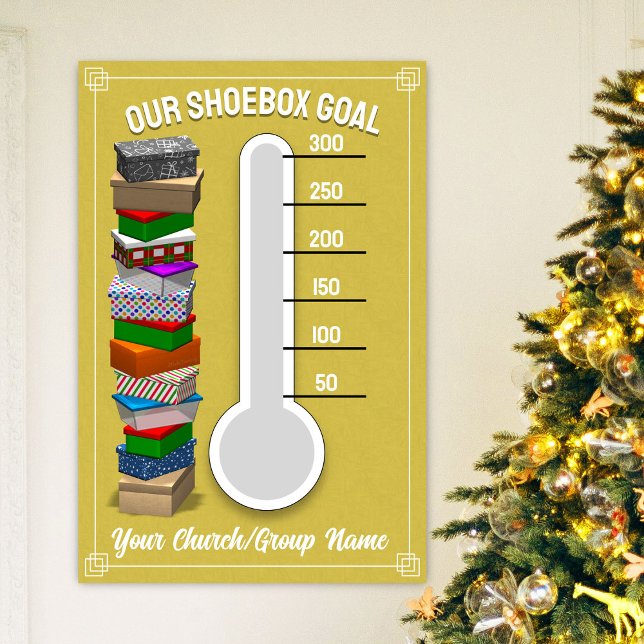 Shoebox Thermometer Poster - Yellow (Personalize this poster to best fit your shoebox-collecting occasion!)