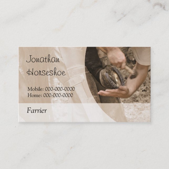 Shoeing a horse, with a blank reverse business card (Front)