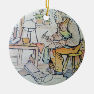 Shoemaker shoe repair business antique watercolor ceramic tree decoration