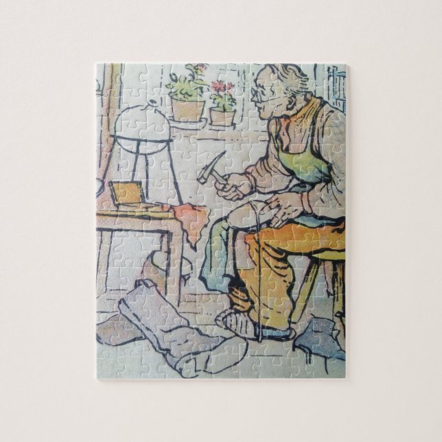 Shoemaker shoe repair business antique watercolor jigsaw puzzle (Vertical)